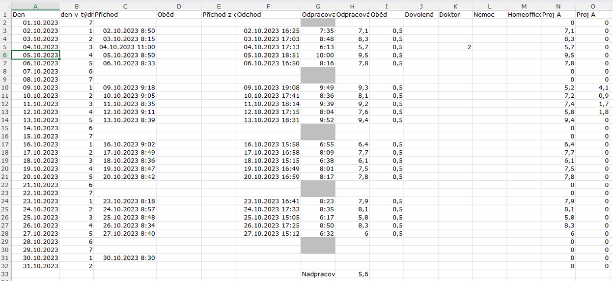 Docházka/timesheet